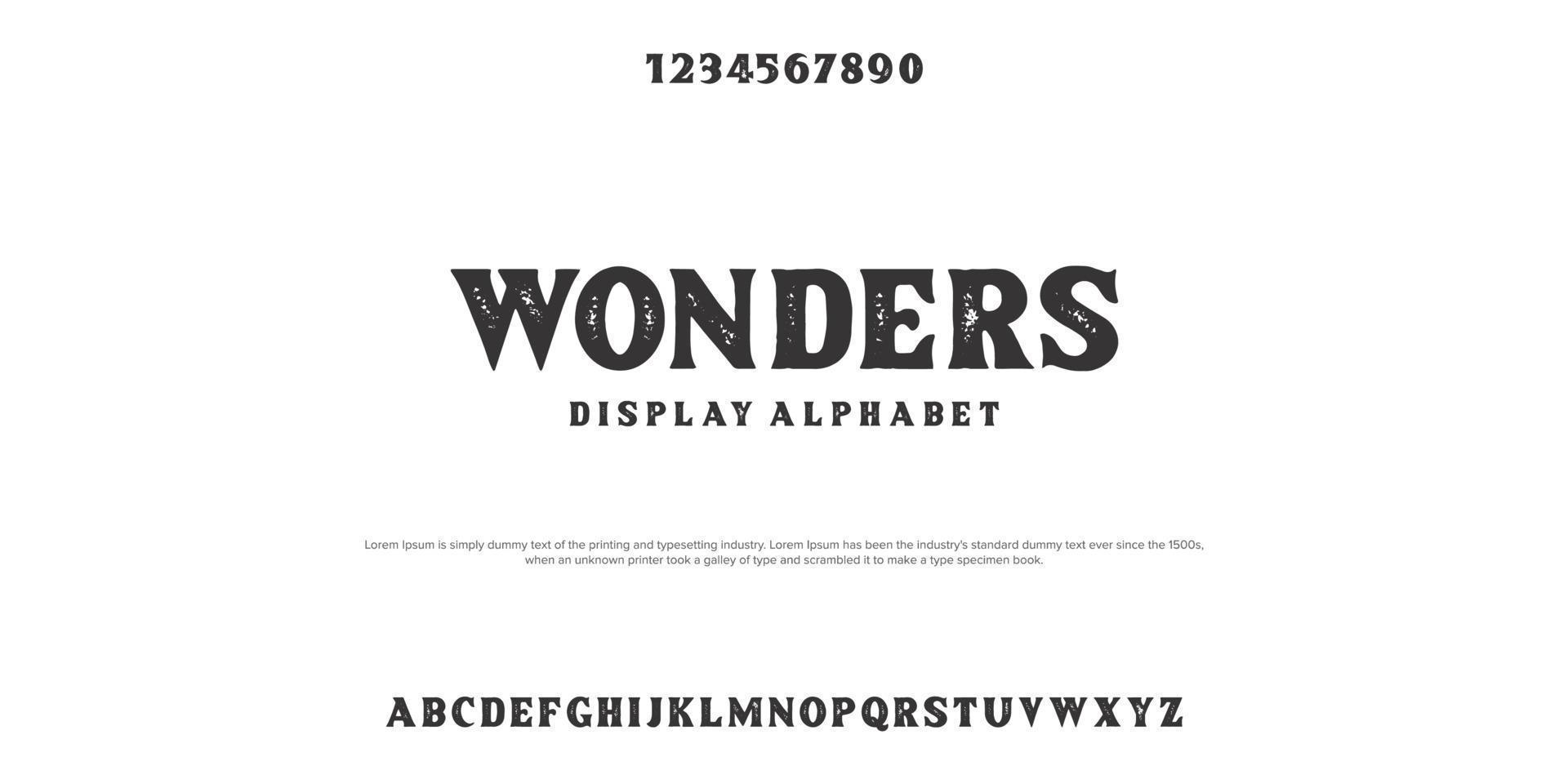 Wonders Grunge font and alphabet typography fonts set uppercase and number. vector