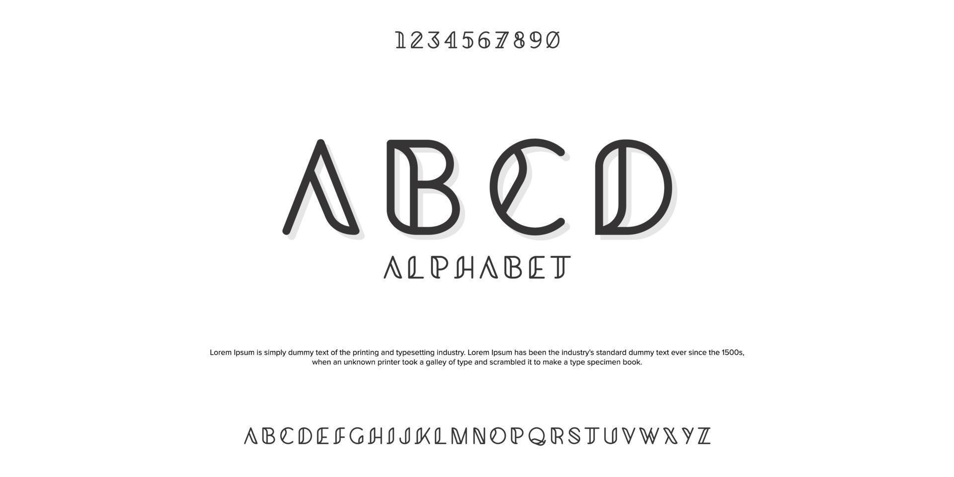 Ilustración de vector de fuente de diseño clásico simple abcd de letras del alfabeto.