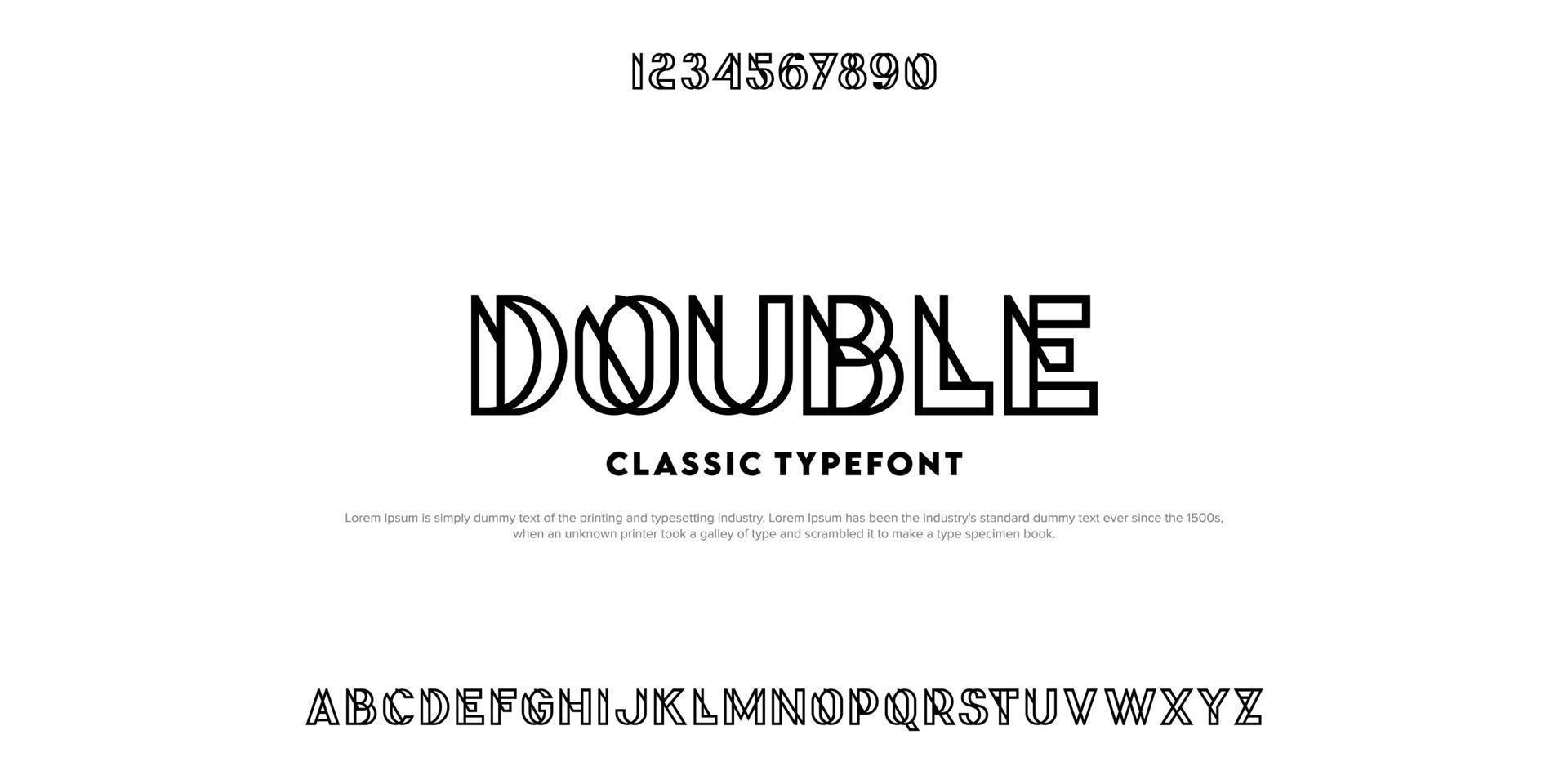 DOUBLE Typeface double line alphabet modern abstract font set. vector