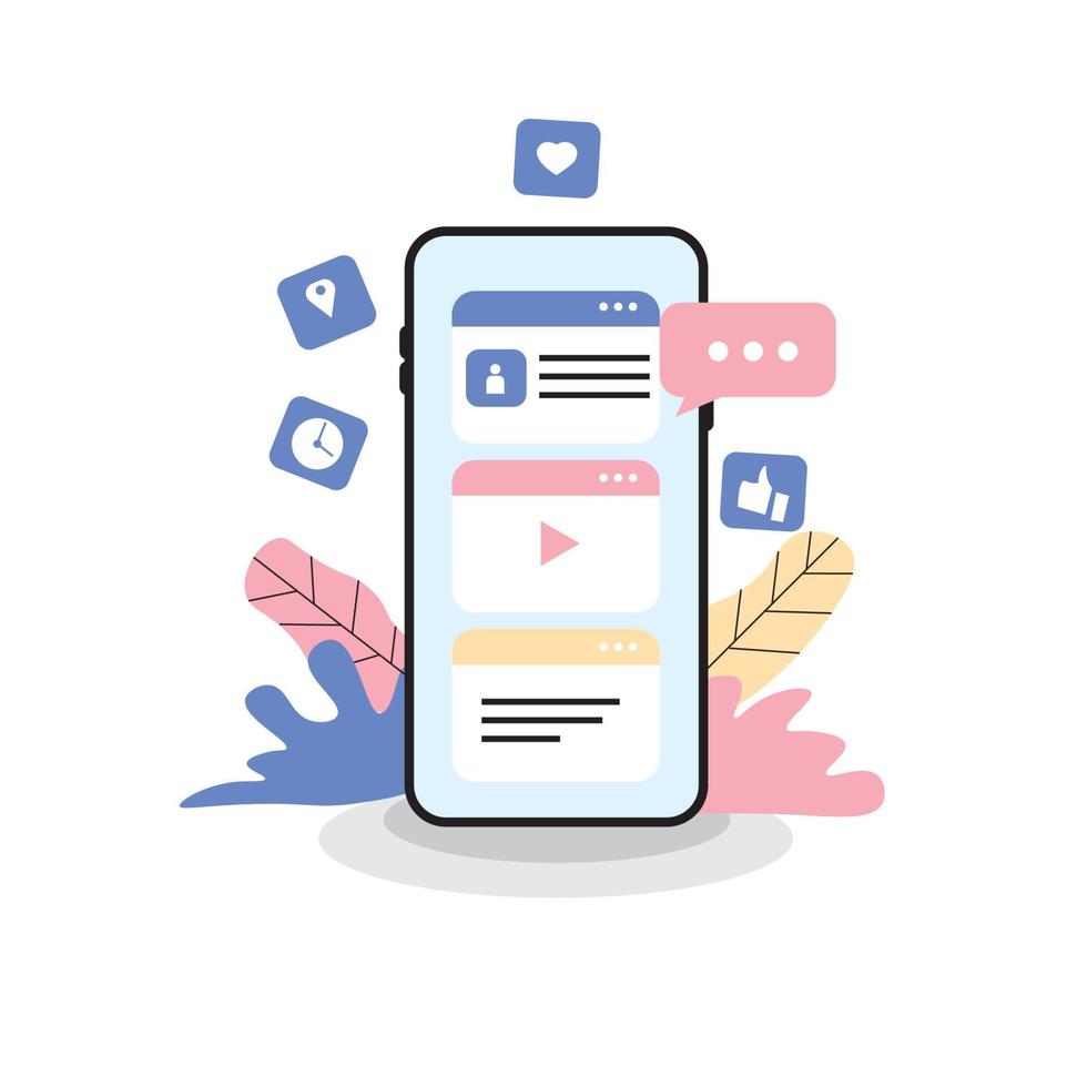 flat illustration of social media and gadget used for print,app, web, advertising, etc vector