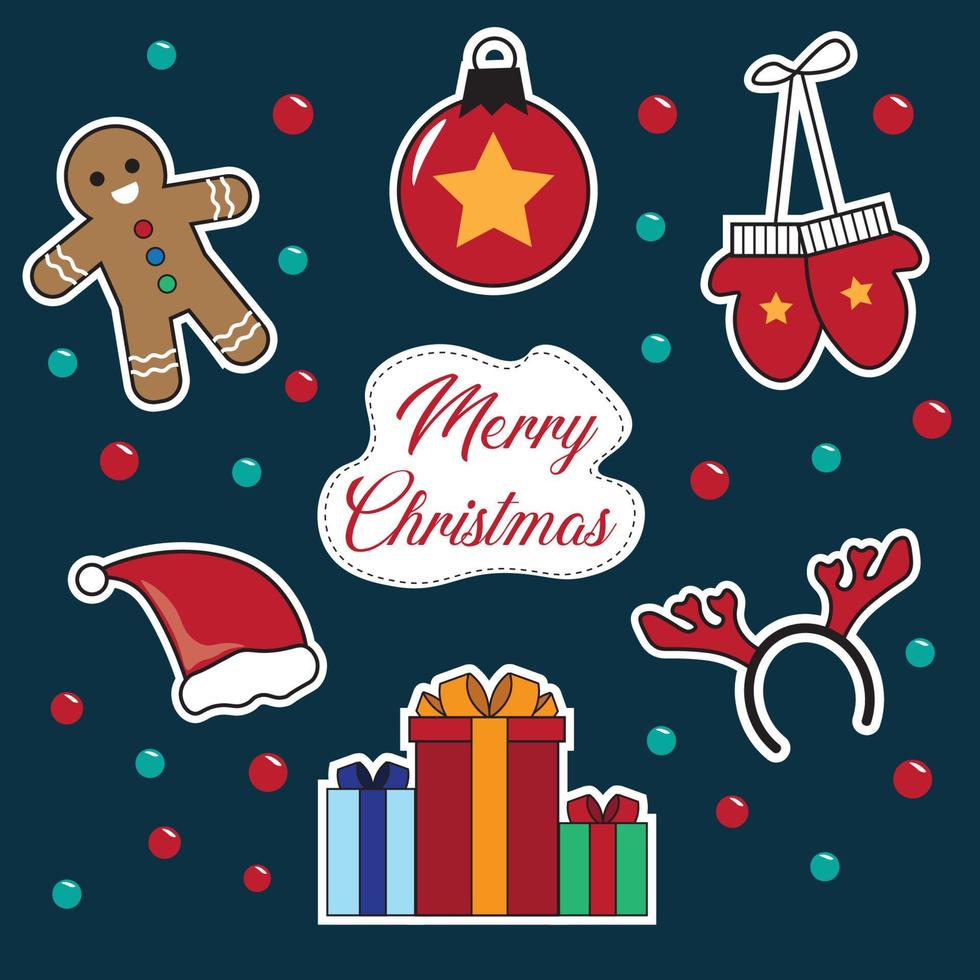 flat illustration of Sticker and Merry Christmas used for print, app, web, advertising, etc vector