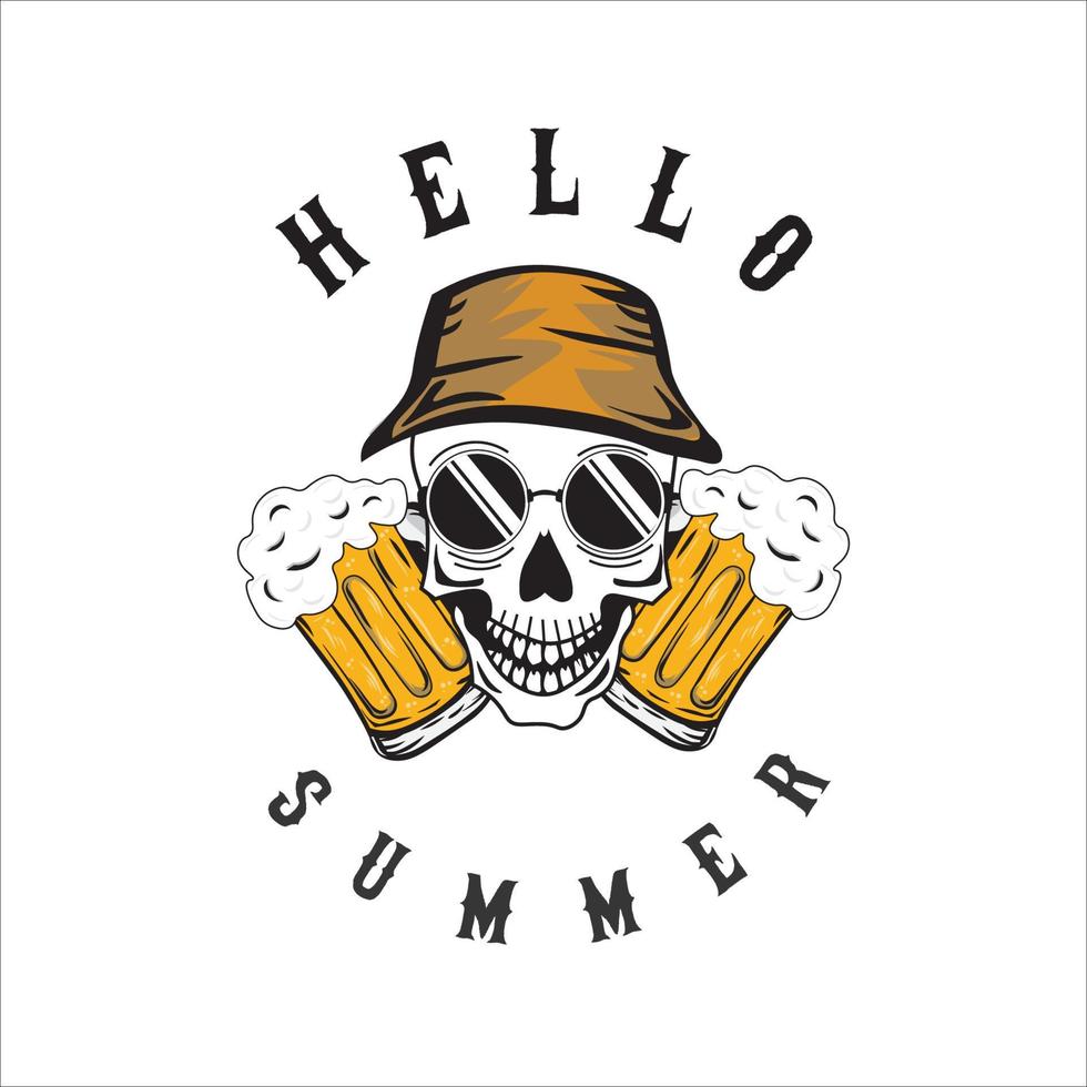 flat illustration of the skull, drink, and summer used for print vector