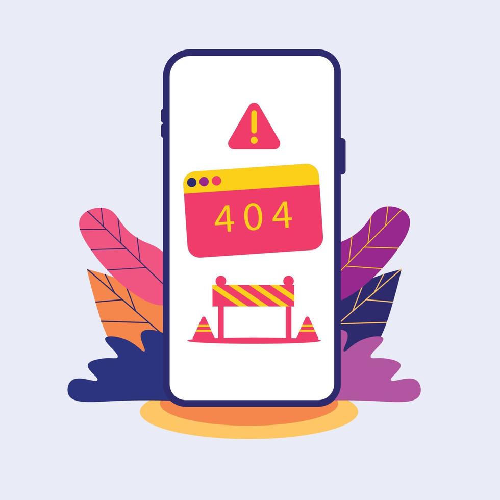 flat illustration of error, smart phone and social media used for print, app, web, vector
