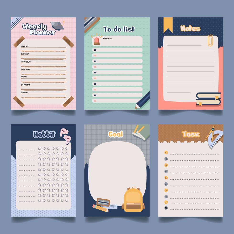 Set of School Journal Planner Template vector