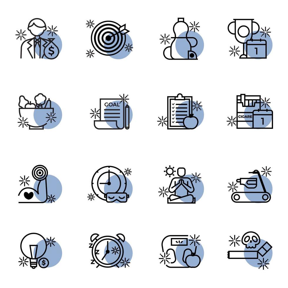 Set of New Year Resolution Icons vector