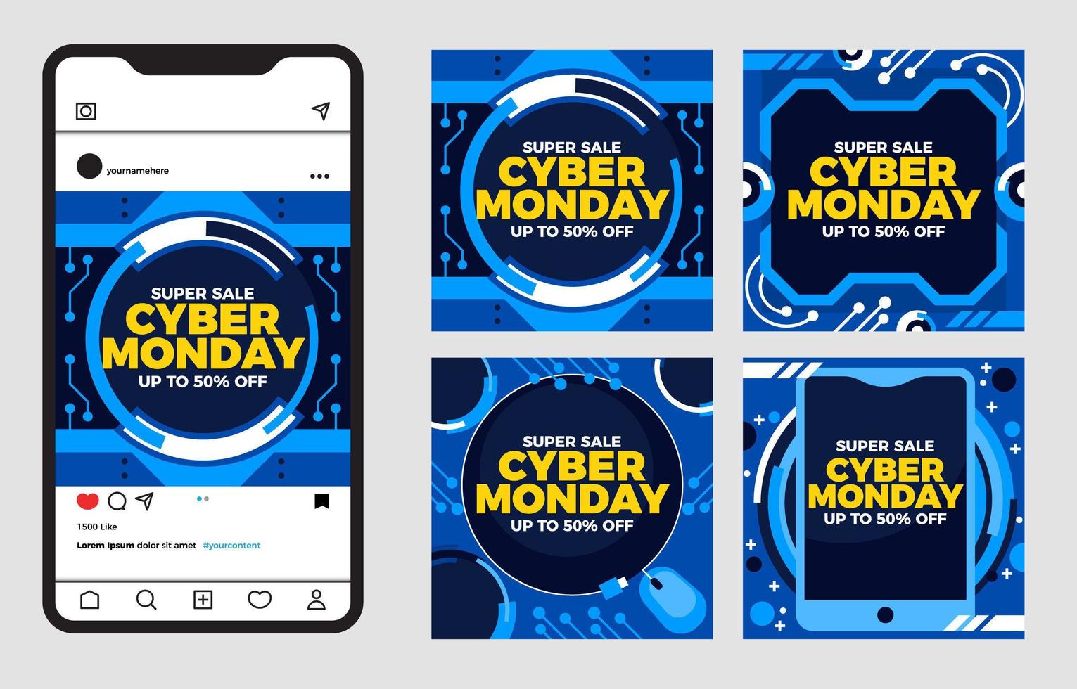 Publicación de historias en redes sociales para el Cyber Monday vector