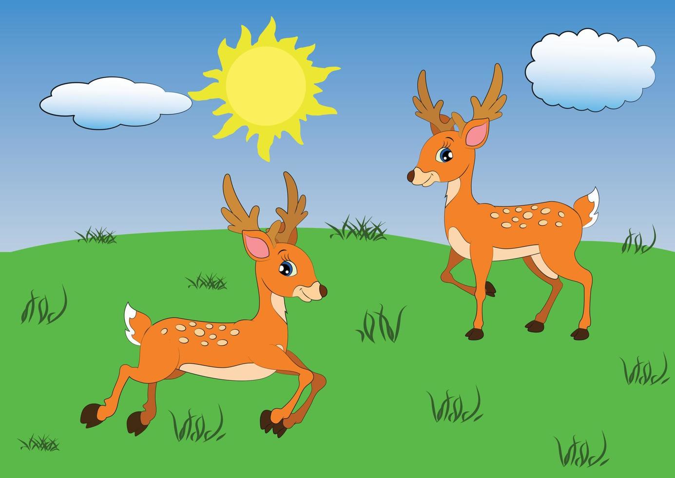 Cartoon Deer in different positions. Vector Illustration of Deer