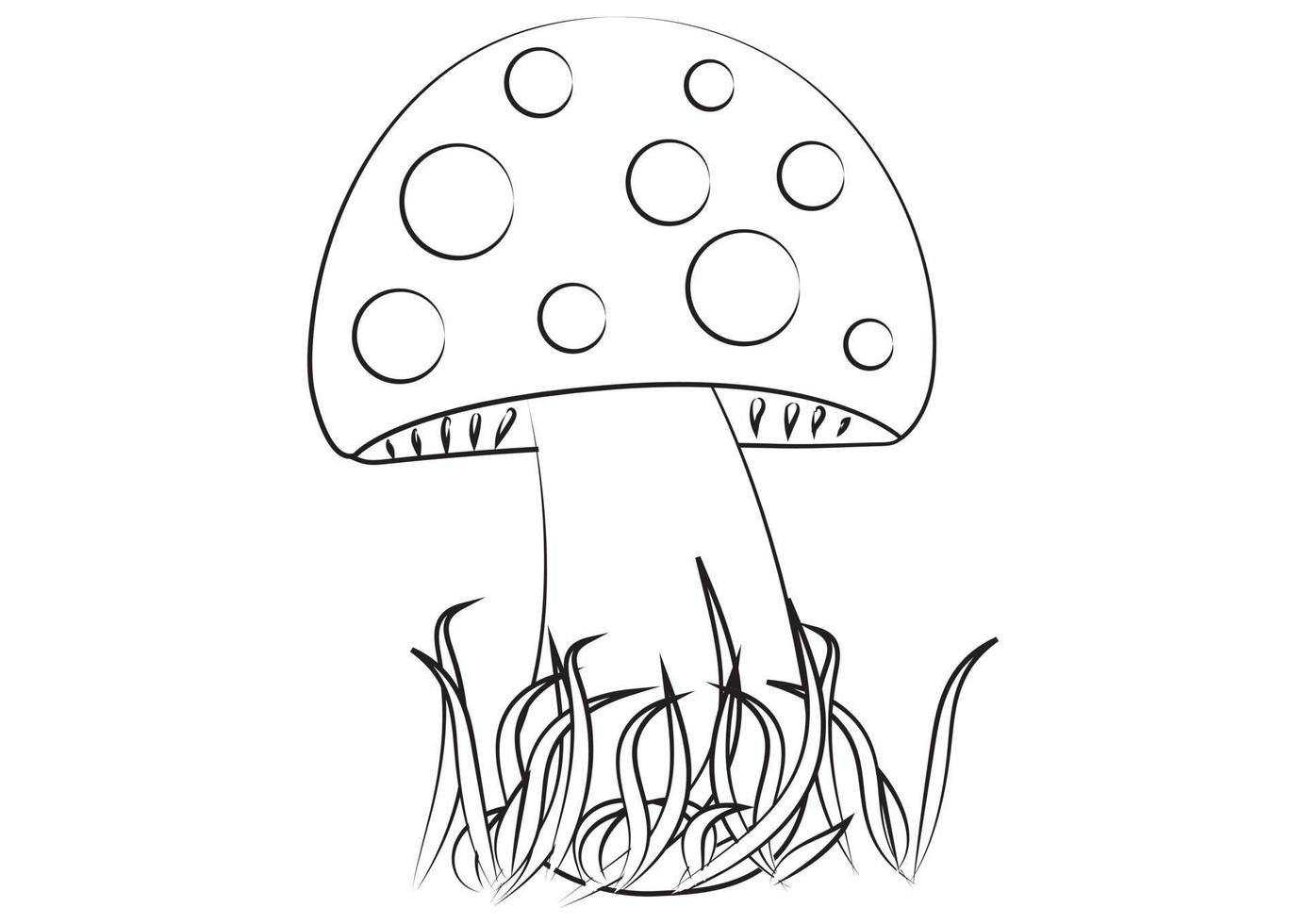 Sketch of Mushroom. Black and White. Clipart. Black and White Vector Illustration