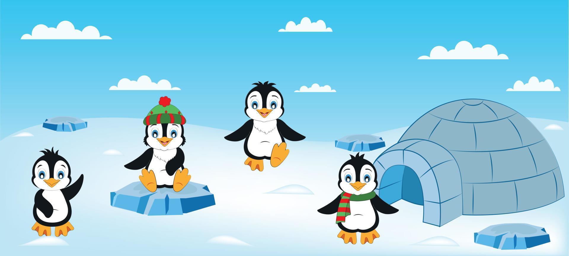 Set of penguins in different positions vector