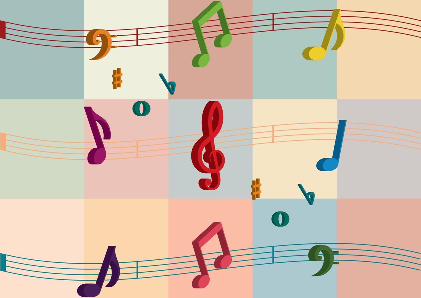 Notas musicales coloridas 3d. notas musicales coloridas. sol clave vector