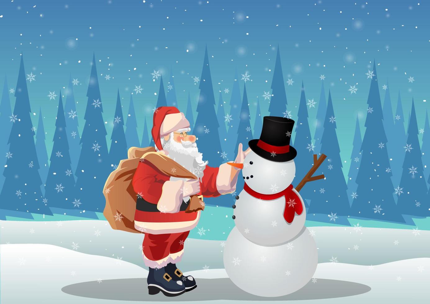 Snowman and Santa Claus vector illustration. Happy Merry Christmas and happy new year