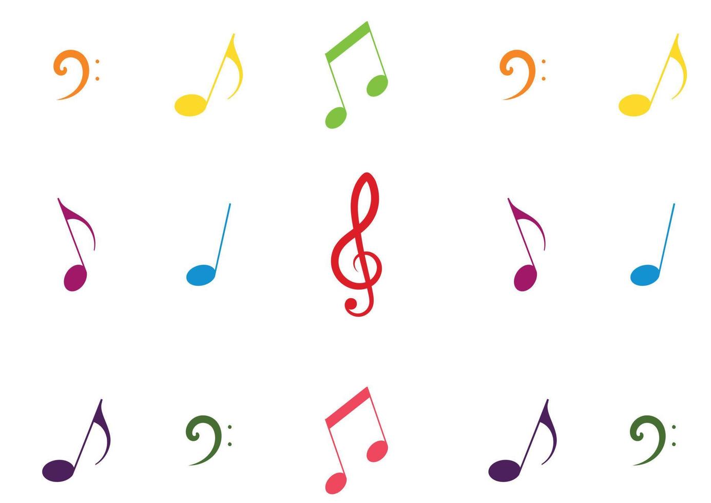 Colorful musical notes isolated on white background. Colored musical notes, Sol key vector