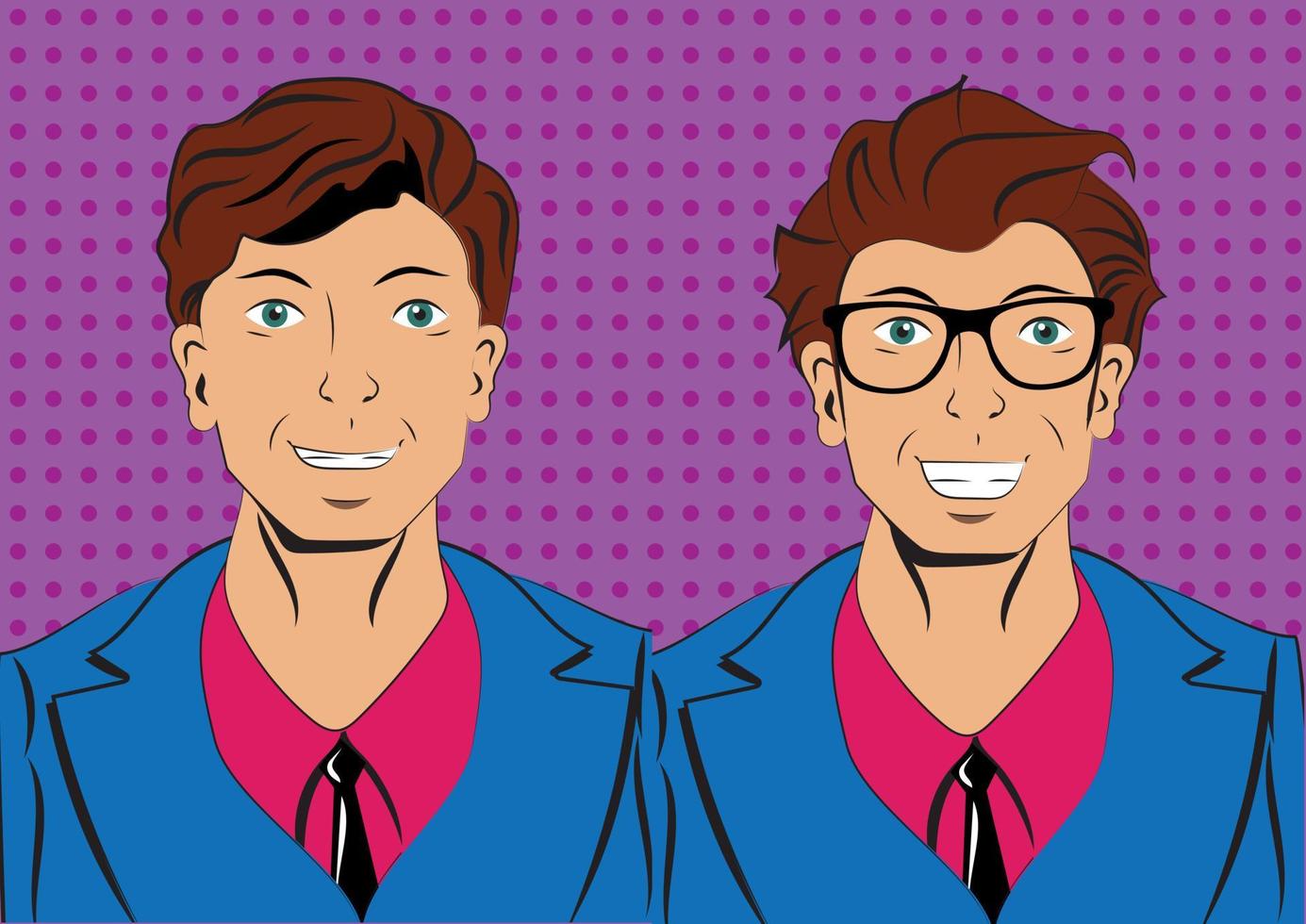 Pop art brown hair smile man. Pop art comic. Vector Illustration of brown hair man