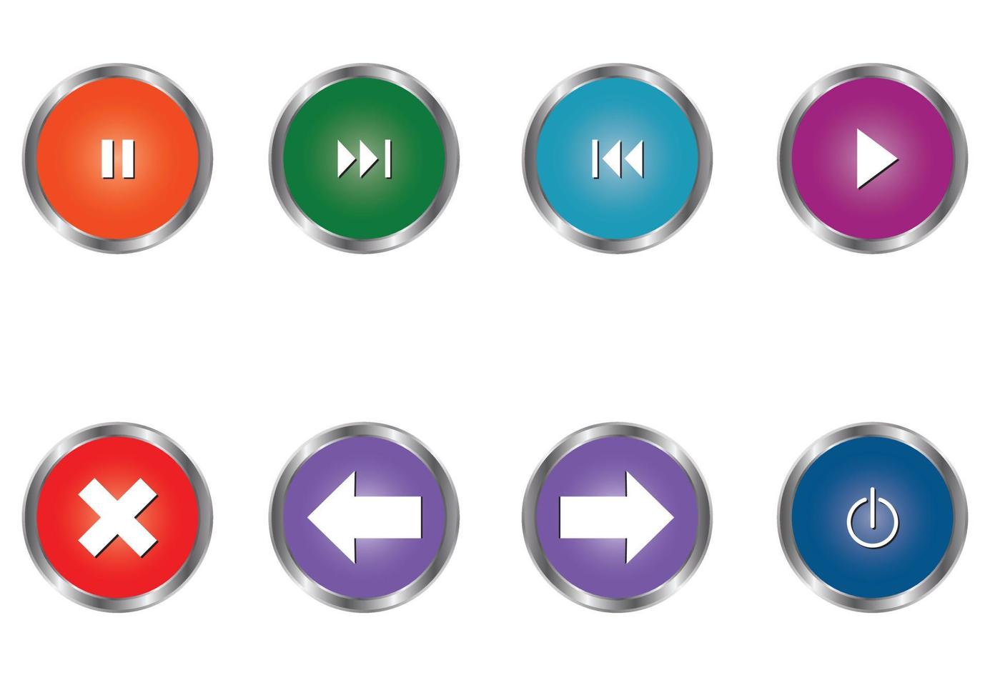 Set of vector modern style buttons. Different colors of round button. Play web or application buttons