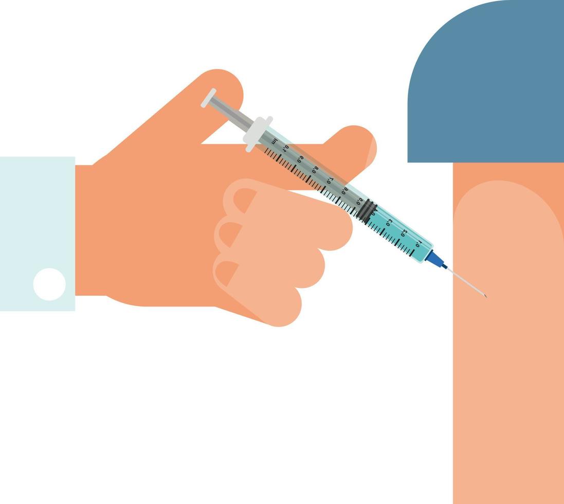 Covid-19 coronavirus vaccine. Treatment of covid-19 coronavirus. Coronavirus vaccination. Doctor injecting the patient with the vaccine against Covid-19 vector