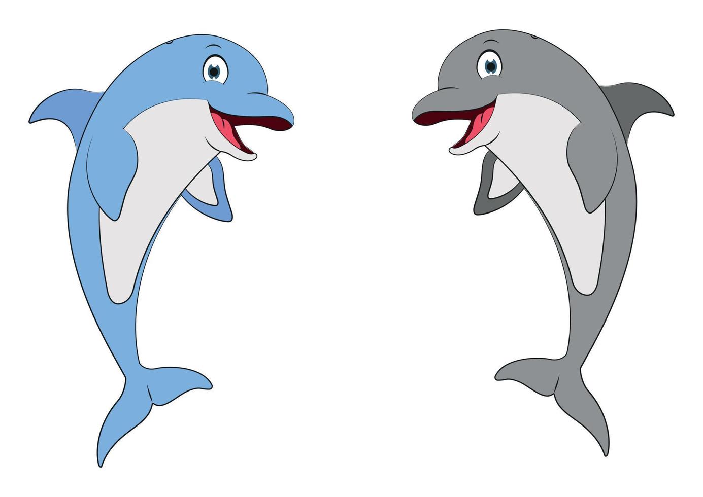 Ilustración de dos delfines de diferentes colores. delfines azules y grises vector