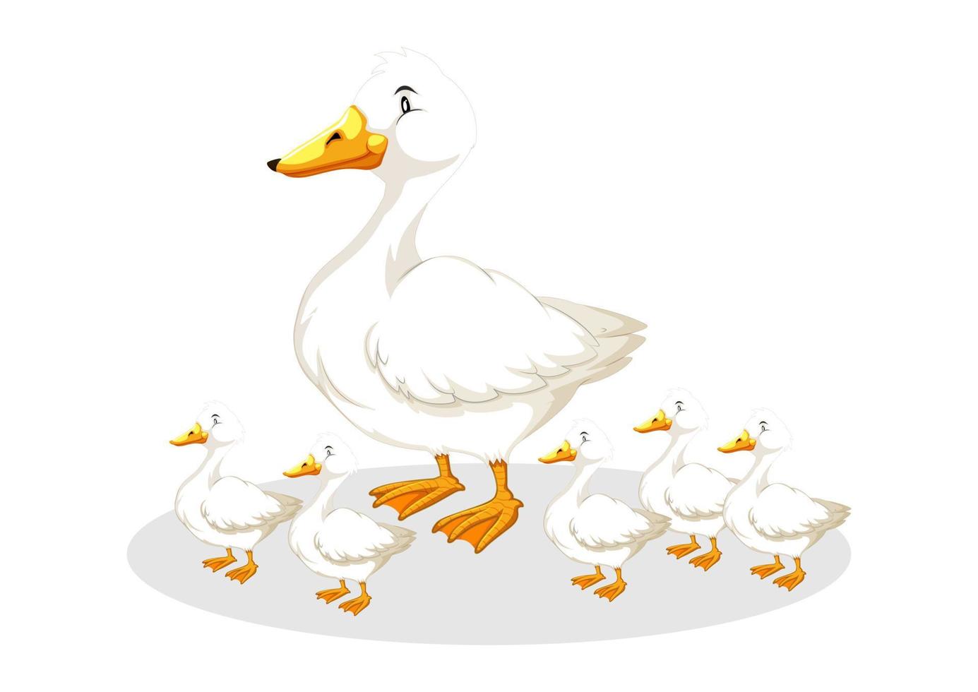 madre pato y patitos. ilustración vectorial de dibujos animados aislado sobre fondo blanco. pato madre animal y familia patito. vector