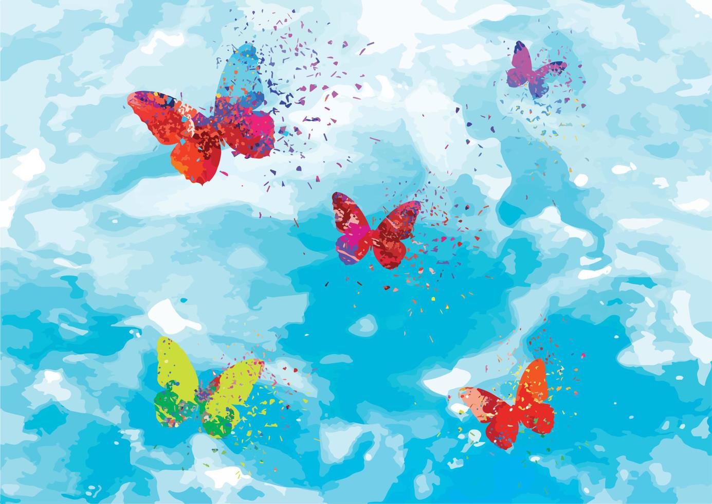 Dispersing painted butterflies. Blue Abstract painting, painted butterflies vector
