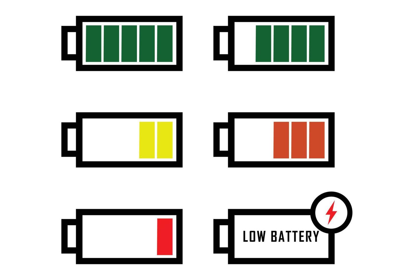 diseño de carga de batería. potencia de carga completa. indicador de acumulador. icono de batería llena a baja vector