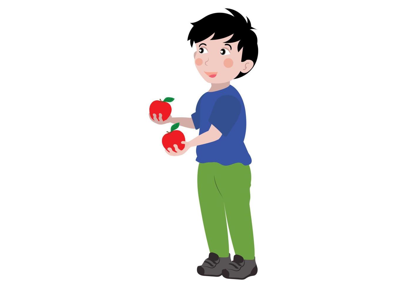 Cute Boy holds two apples in his hand vector