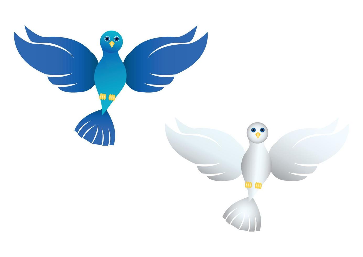 Illustration of two different color of dove on a white background. Two colorful doves. Blue and white doves. Vector dove