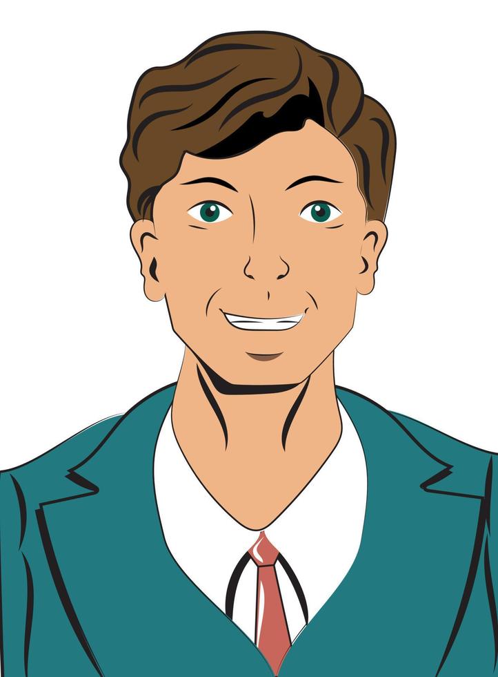 Pop art brown hair smile man with green suit vector