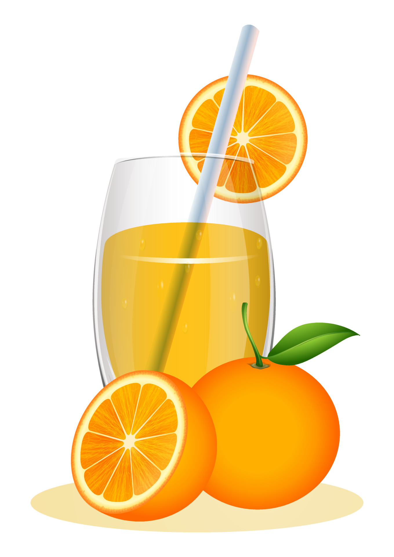 Glass of orange juice with a tube and orange with a slice isolated on white  background. Vector illustration 4642012 Vector Art at Vecteezy