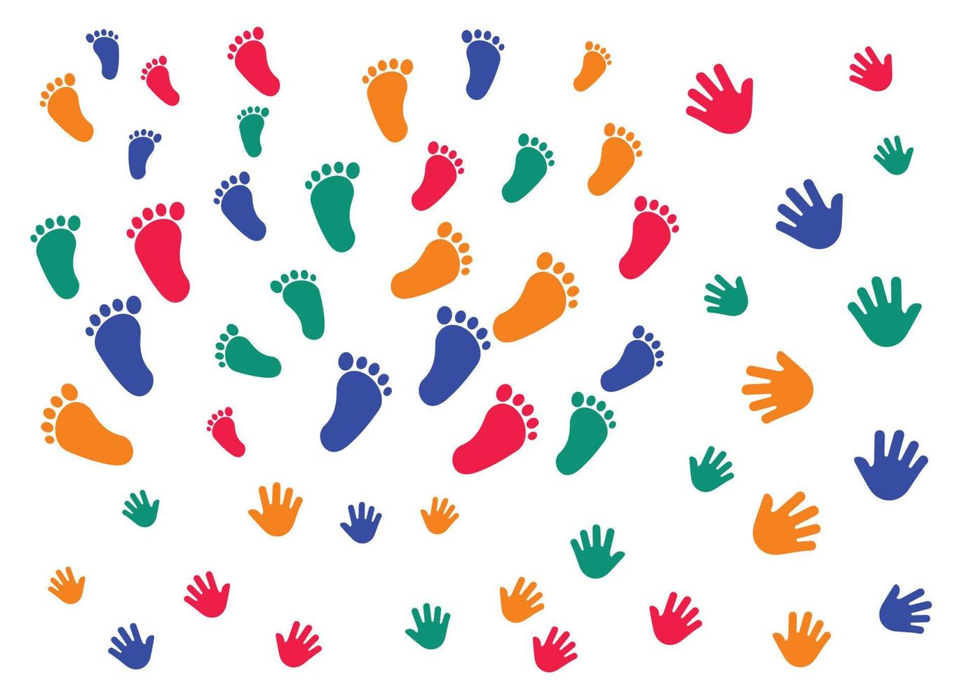 Children handprints and footprints. Colorful handprints and footprints isolated on white background vector