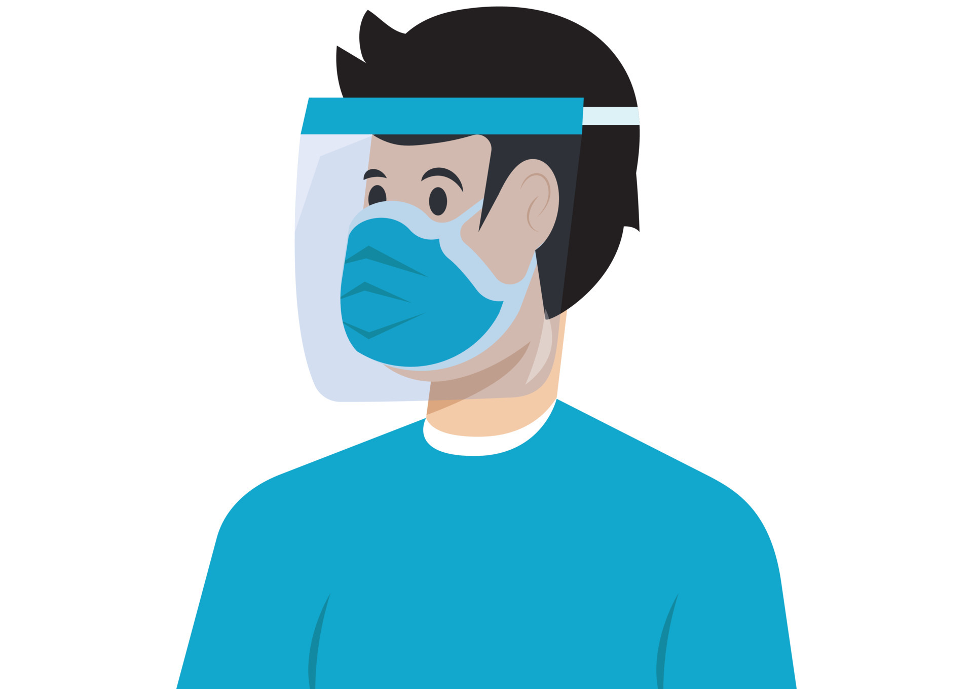 Man wearing a face shield and face mask to protect him from the