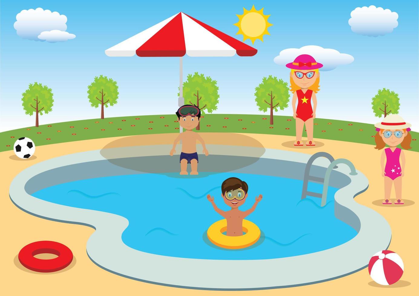 Kids are having fun at the pool vector