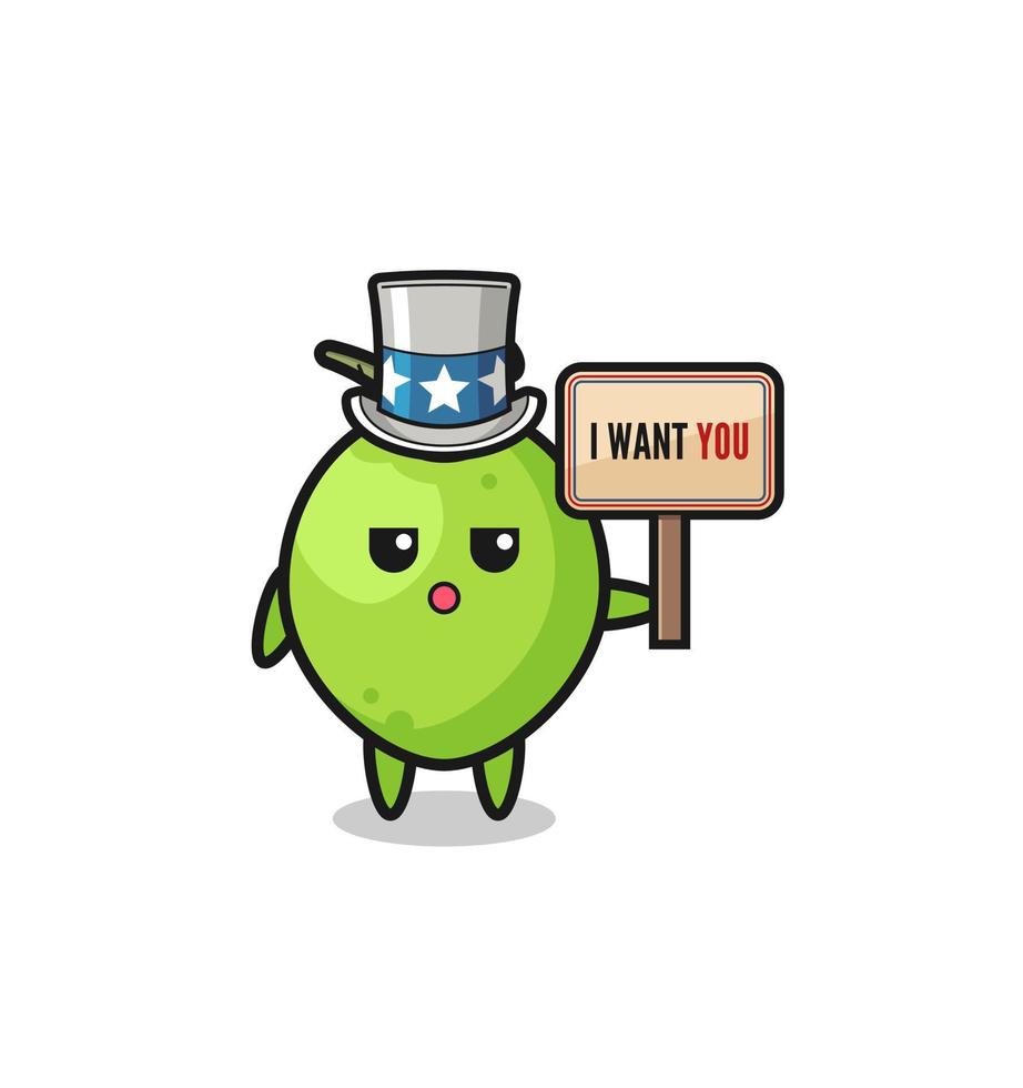 coconut cartoon as uncle Sam holding the banner I want you vector