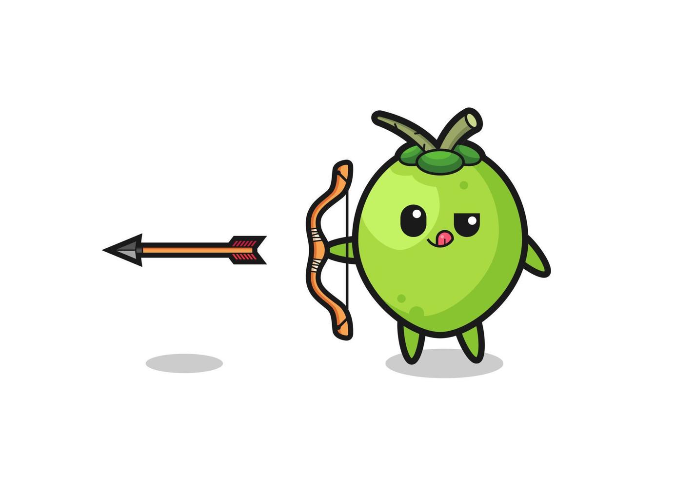 illustration of coconut character doing archery vector