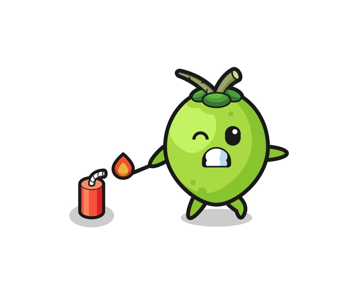 coconut mascot illustration playing firecracker vector