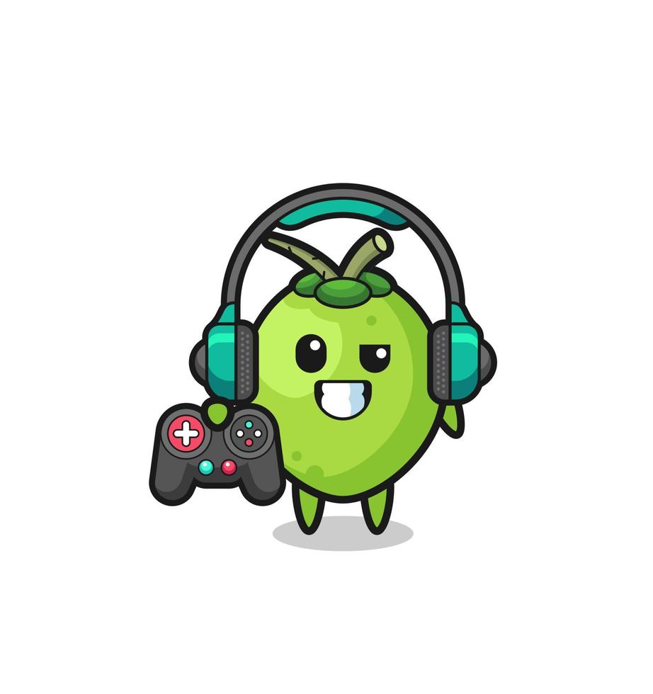 coconut gamer mascot holding a game controller vector