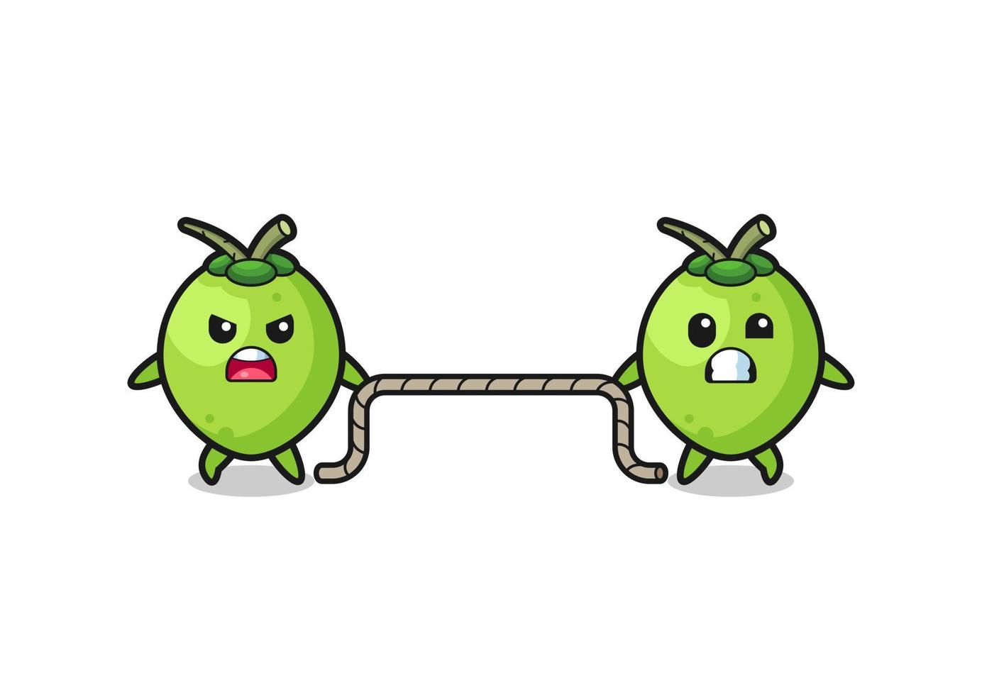 cute coconut character is playing tug of war game vector