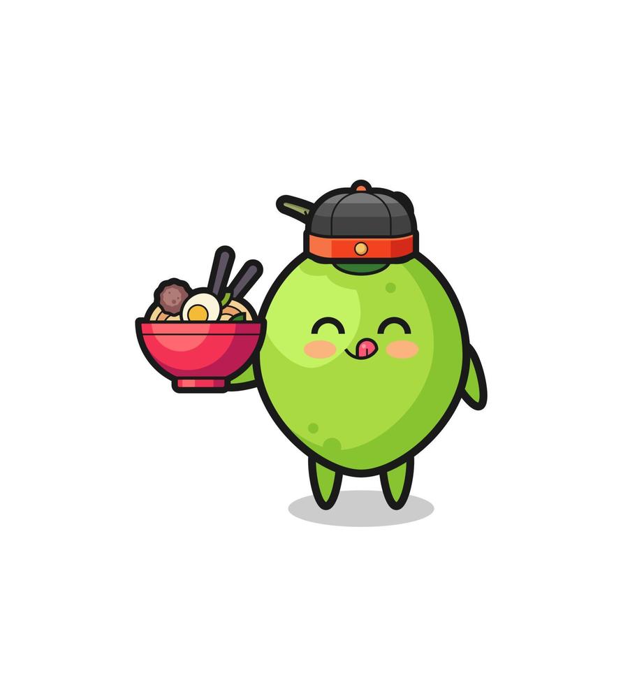 coconut as Chinese chef mascot holding a noodle bowl vector