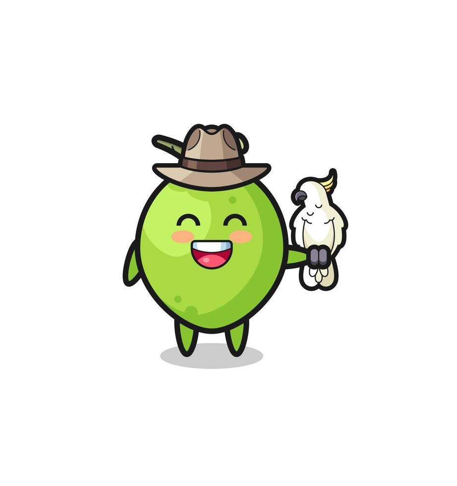coconut zookeeper mascot with a parrot vector