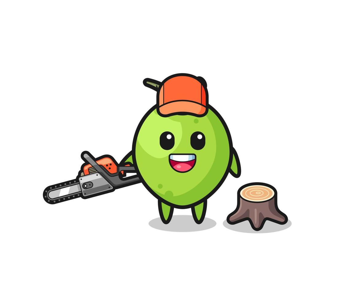 coconut lumberjack character holding a chainsaw vector