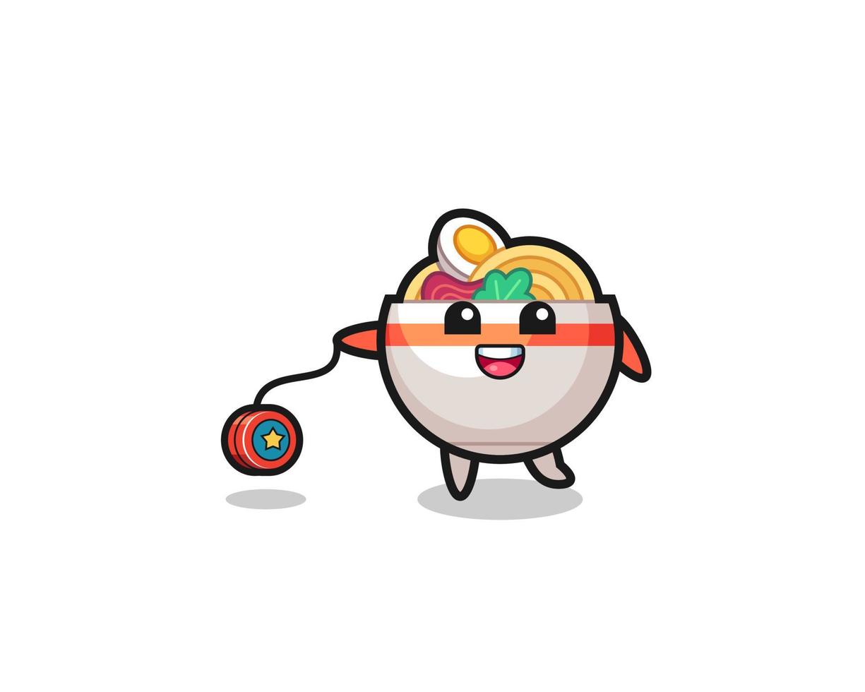 cartoon of cute noodle bowl playing a yoyo vector