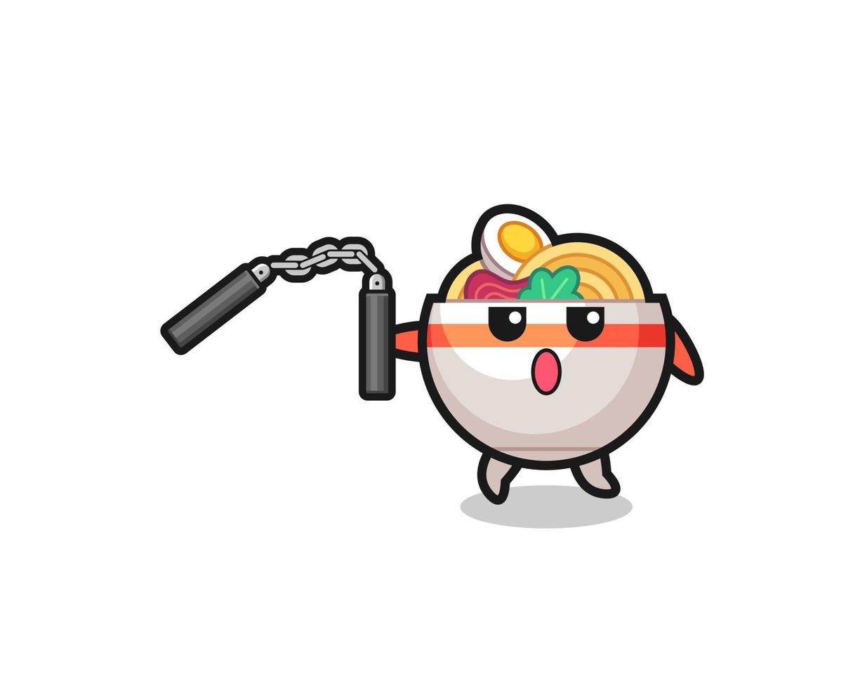 cartoon of noodle bowl using nunchaku vector