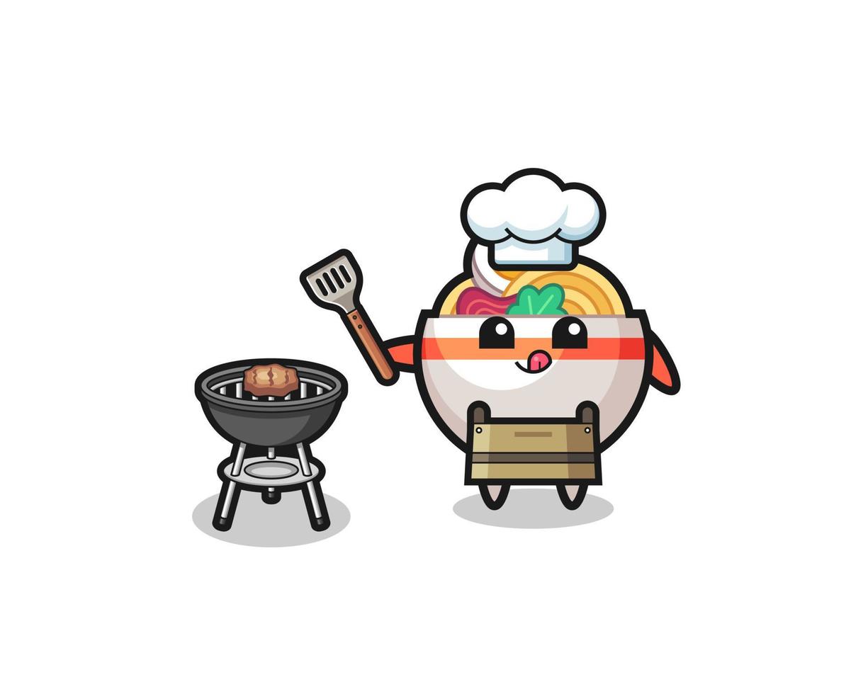 noodle bowl barbeque chef with a grill vector
