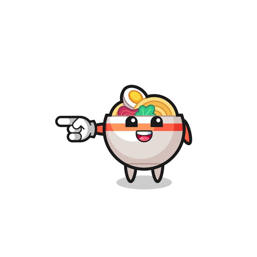 noodle bowl cartoon with pointing left gesture vector