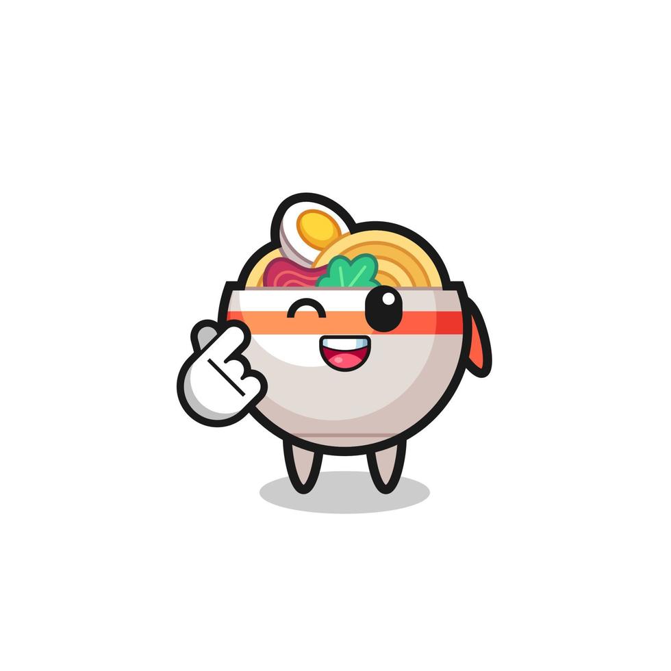 noodle bowl character doing Korean finger heart vector