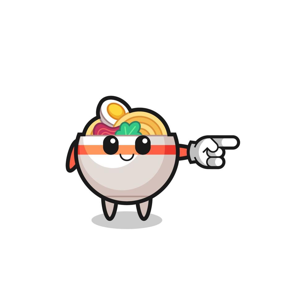 noodle bowl mascot with pointing right gesture vector