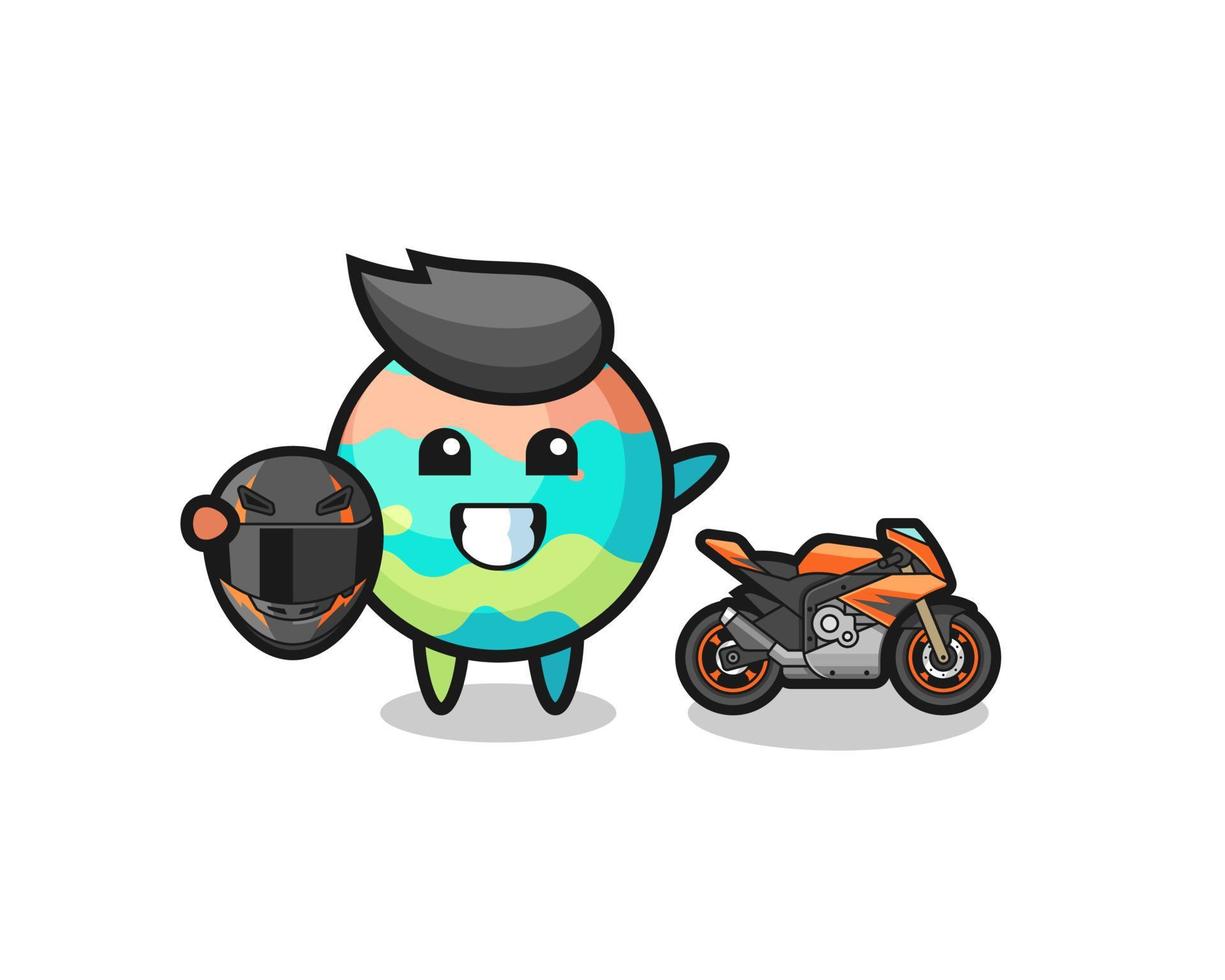 cute bath bombs cartoon as a motorcycle racer vector