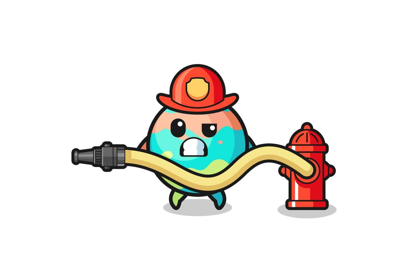 Dibujos animados de bombas de baño como mascota de bombero con manguera de agua vector