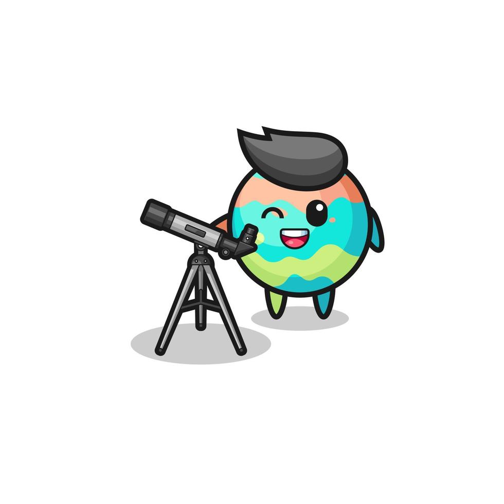 Mascota de astrónomo de bombas de baño con un telescopio moderno vector