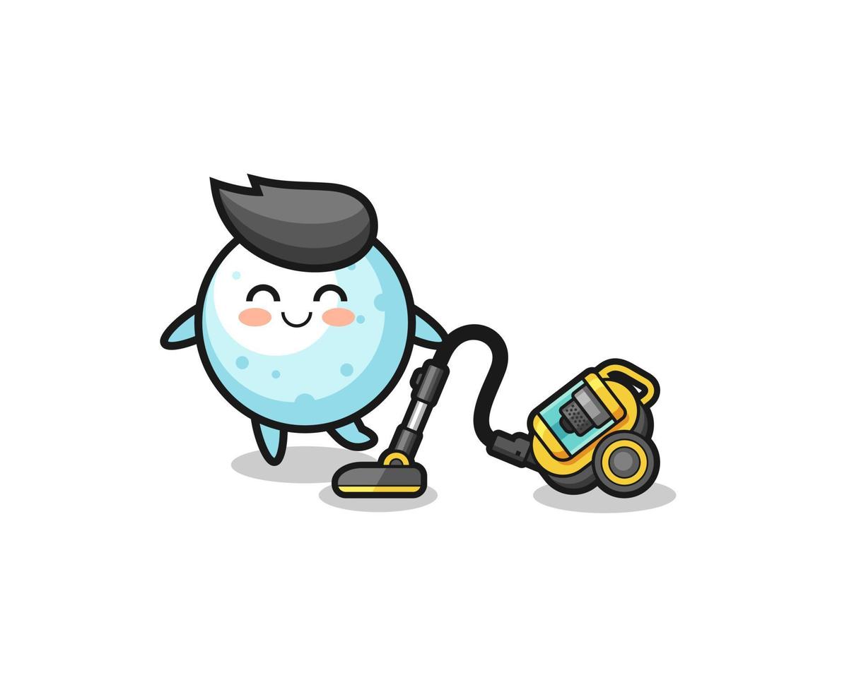 cute snow ball holding vacuum cleaner illustration vector