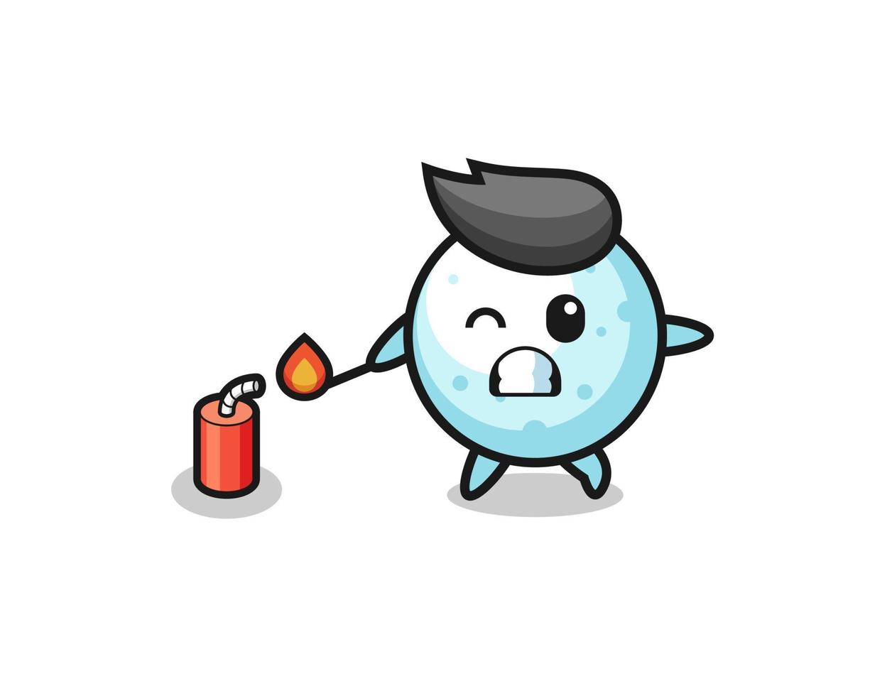 snow ball mascot illustration playing firecracker vector