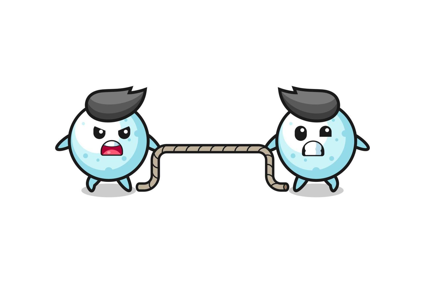 cute snow ball character is playing tug of war game vector